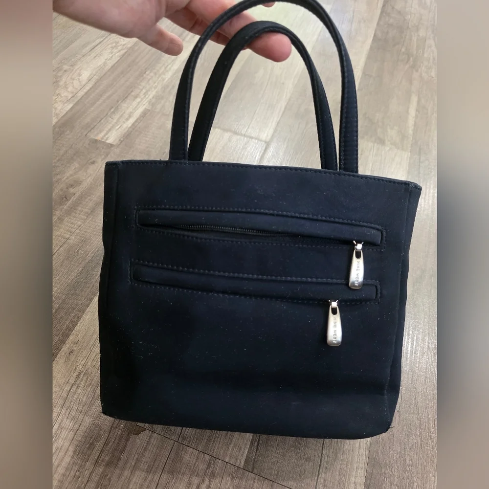 VINTAGE 2000s NINE WEST Black Nylon Satchel Bag Formal Wedding Minimalist 90s